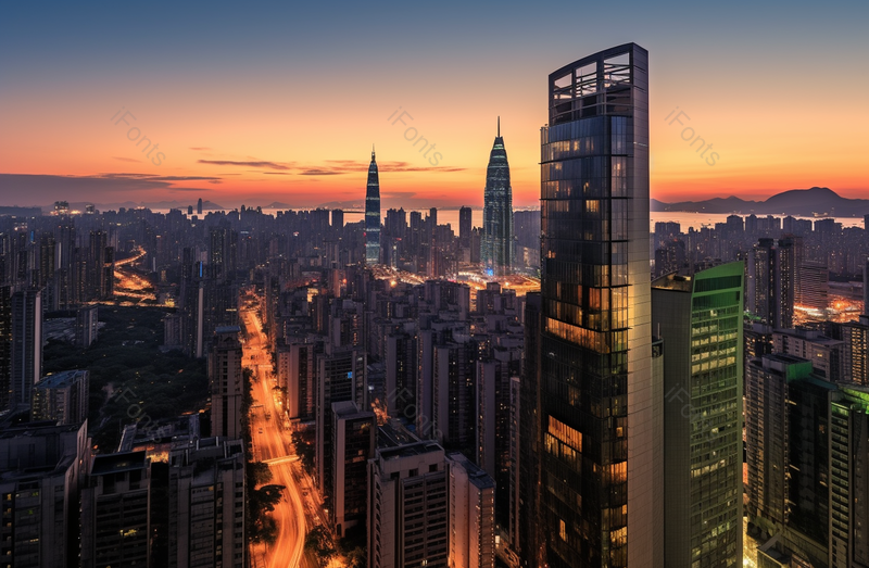 夕阳下深圳地标城市风光建筑高楼大厦摄影图,高清,摄影图,摄影图片,图片大全,摄影图免费下载